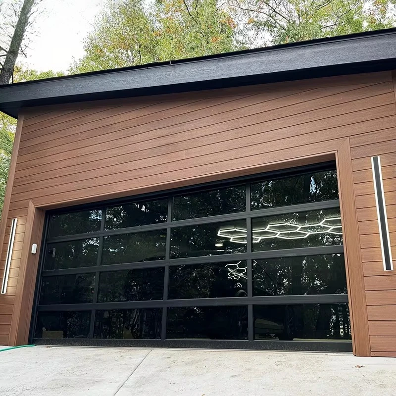 

Custom Sizes Black Glass Single Double Residential Aluminum Garage Door Modern House Garage Door