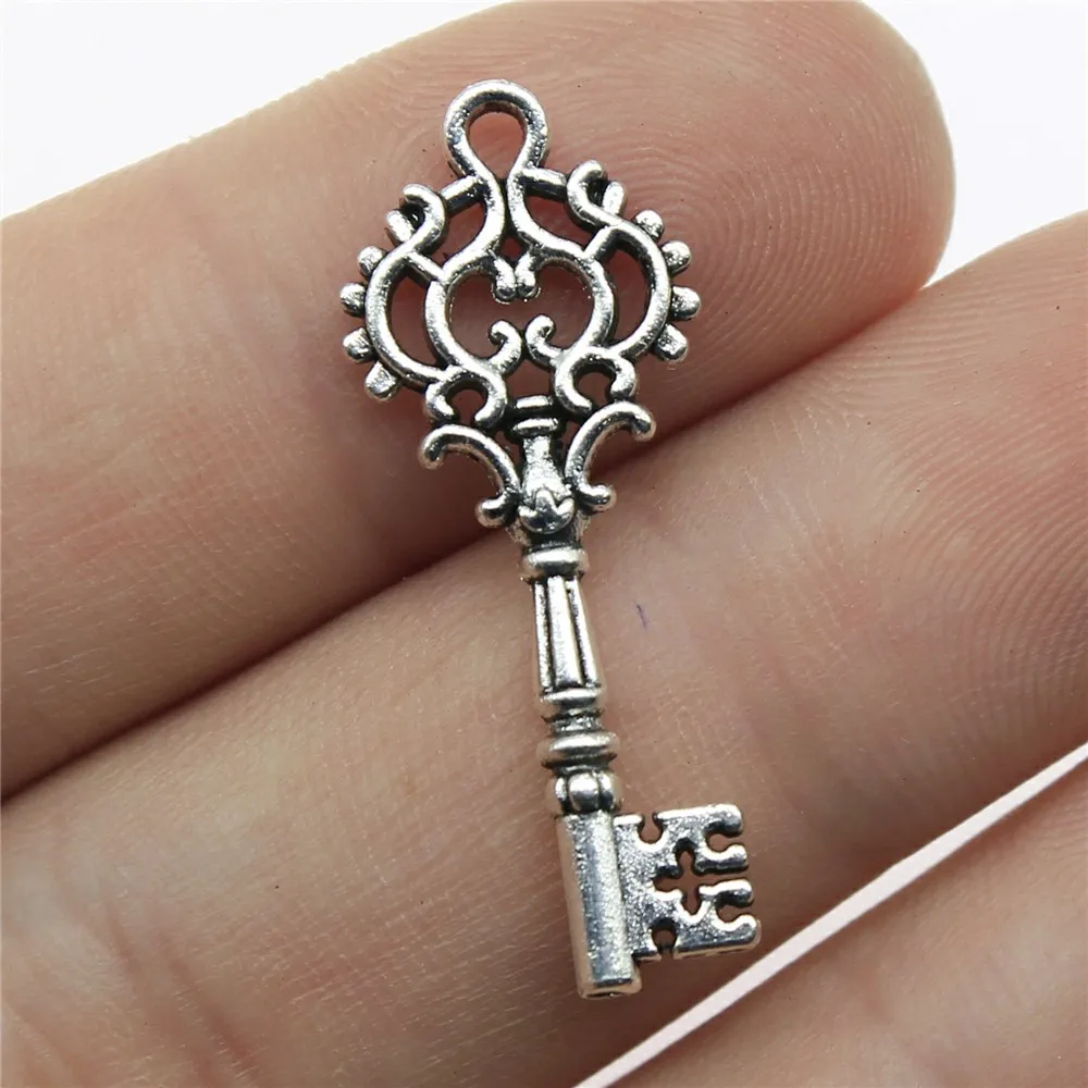 WYSIWYG 10pcs 32x12mm 2 Colors Antique Silver Color Antique Bronze Plated Vintage Key Charm Key Charms Findings Key Charm DIY