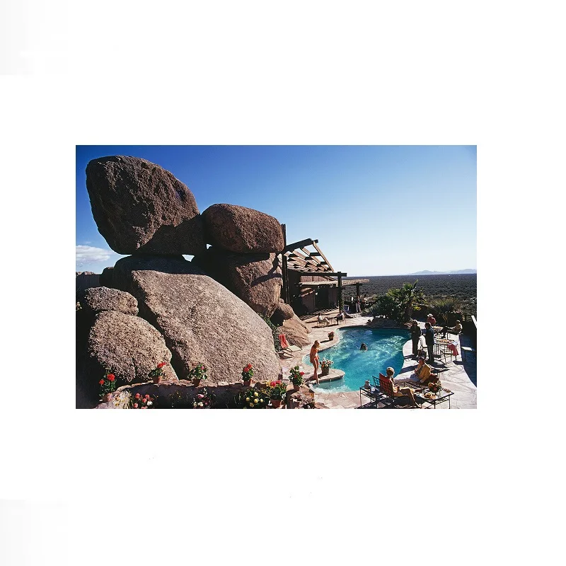 Slim Aarons 'Pool At Bouldereign', Print Art Canvas Poster, Living Room, Home Wall Decor Picture