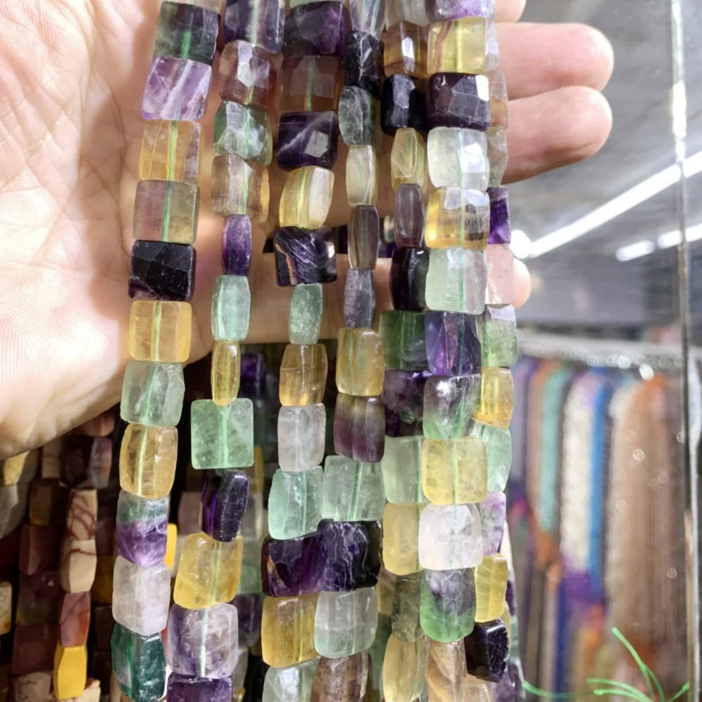 Natural Stone Colored Fluorite 12mm Citrine Square Shape Faceted Loose Bead DIY Earrings Necklace Bracelet Jewelry Making