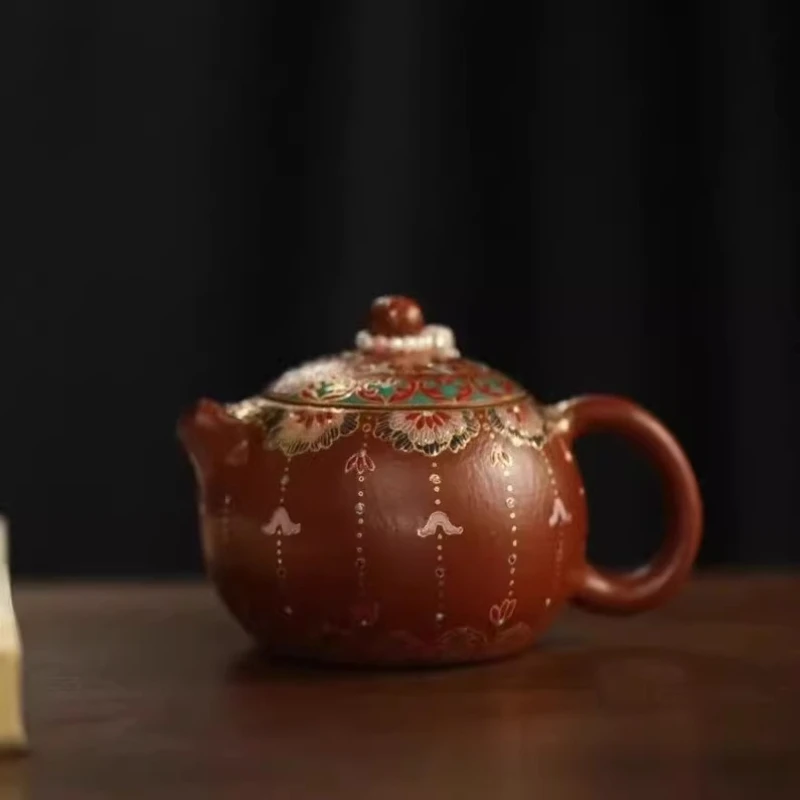 Zisha pot All handmade enamel color Xishi teapot 150cc Zhu mud high-end boutique tea set Tea room
