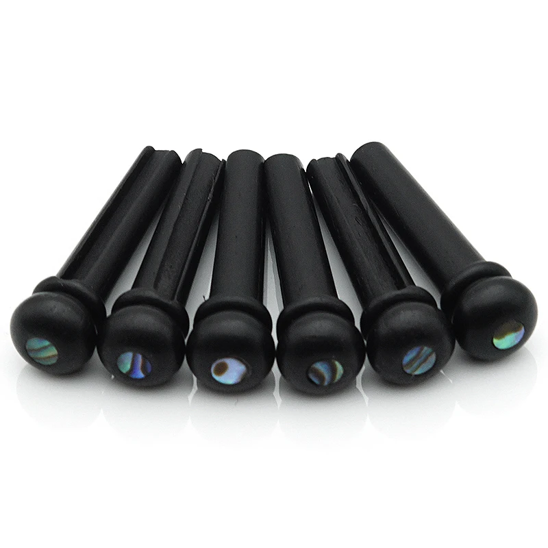 6pcs Ebony Guitar Bridge Pin Set Abalone Dot Inlay for 6 String Acoustics Includes Bridge Pin Puller view 6