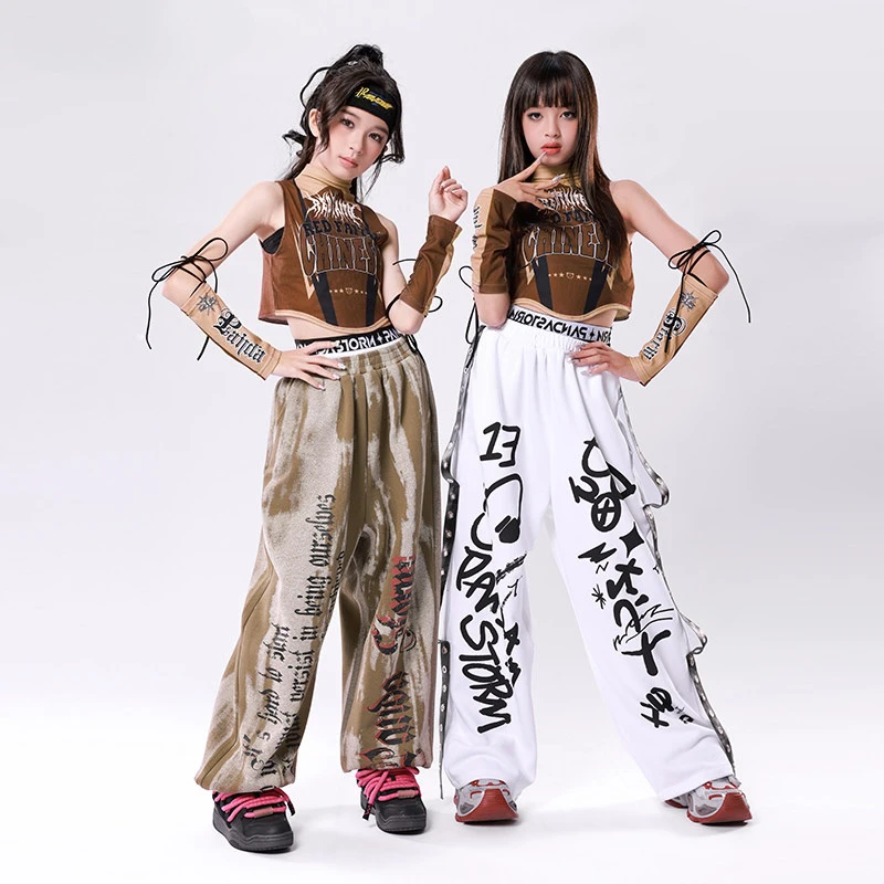 

New Girls Modern Jazz Dance Clothes Sets Kpop Hip Hop Performance Costume Crop Tops Pants Summer Street Dance Outfits Stage Wear
