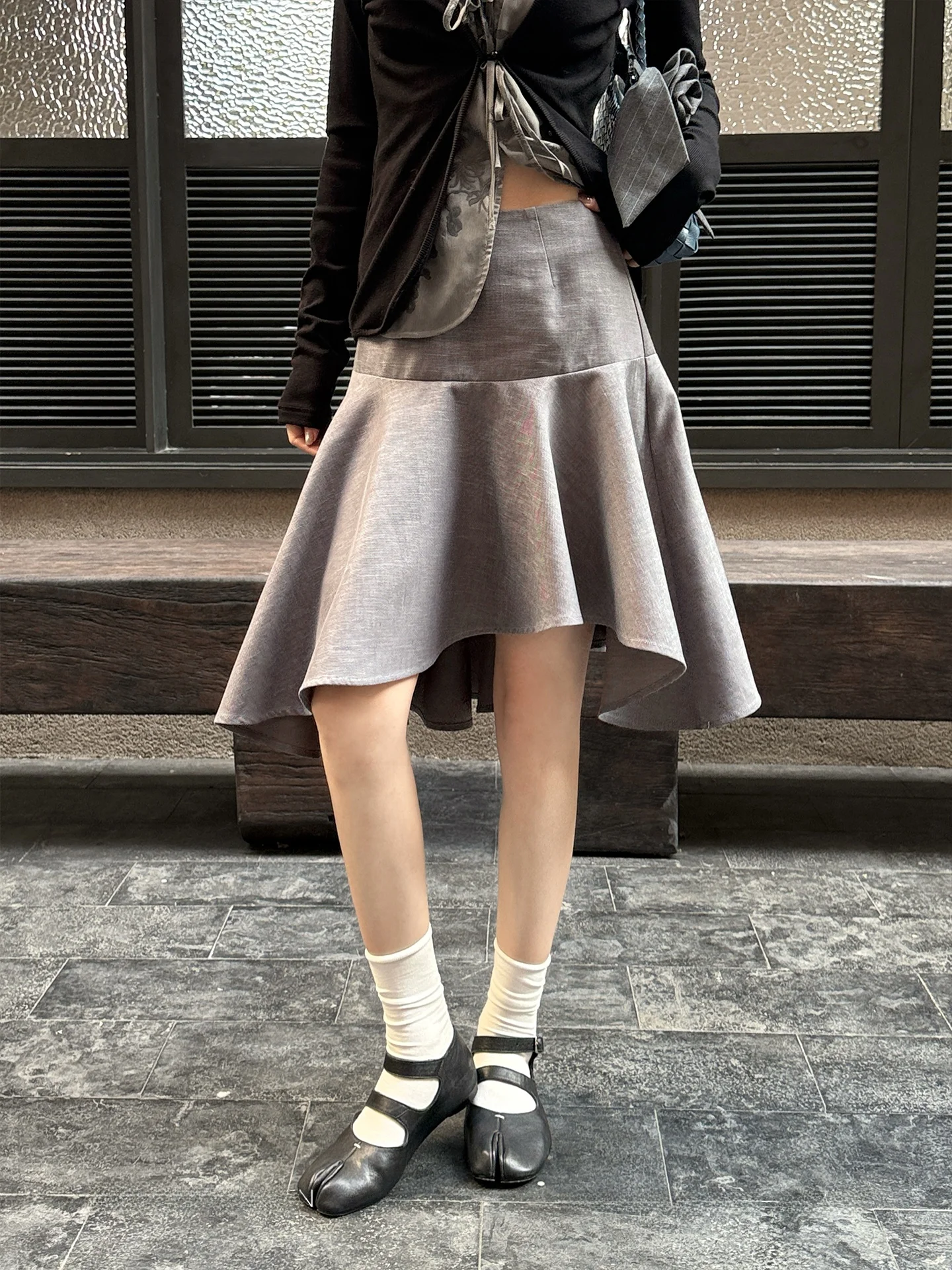 

Unique Asymmetric High Waist Skirt Artistic Sense Ruffle Hem Lenzing f Skirt Korean Sle Daily Wear A-Line Skirt