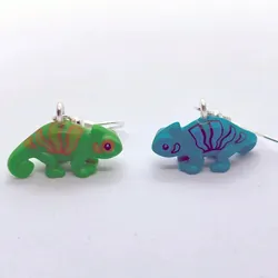 Creative Lizard Chameleon Animal Dangle Earrings Funny Plastic Chameleon Toy Pendant Handmade Jewelry Reptile Earrings Gift