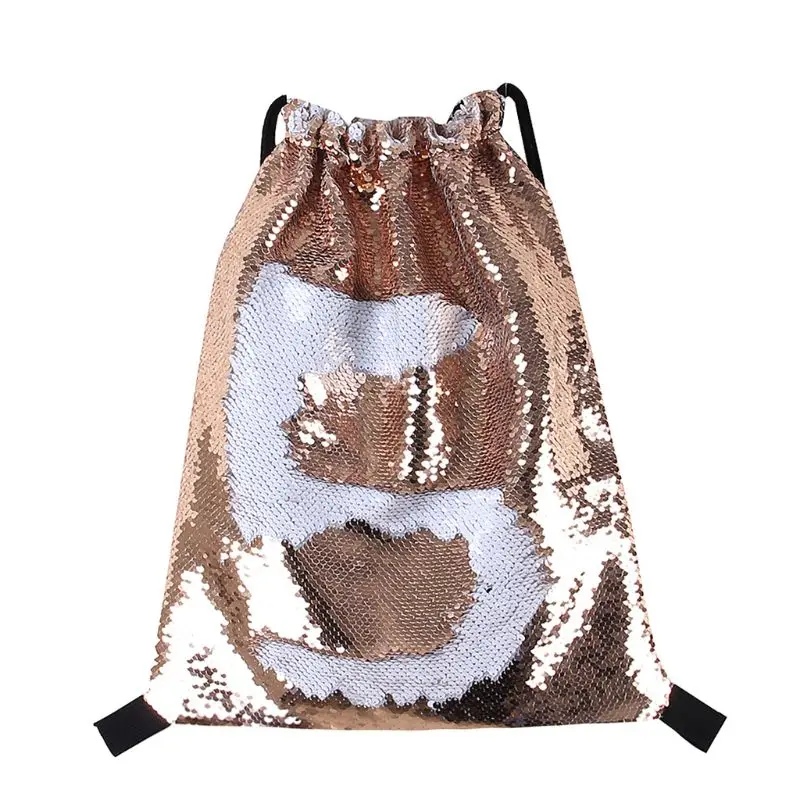 Reversible Sequins Storage School Gym Drawstring Bag Backpack