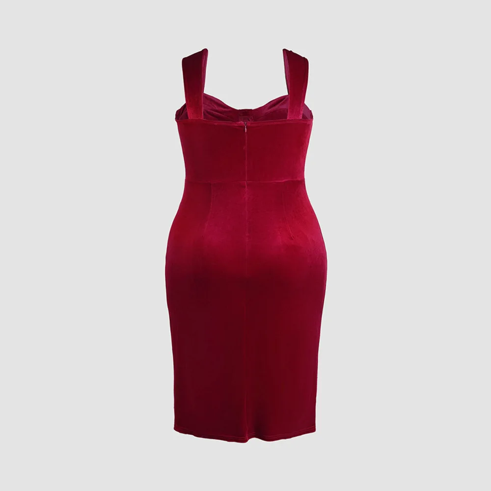 Vestido Halter de terciopelo de talla grande para mujer, traje Sexy con abertura de temperamento, Color puro, elegante, a la moda, para fiesta y noche, 2023