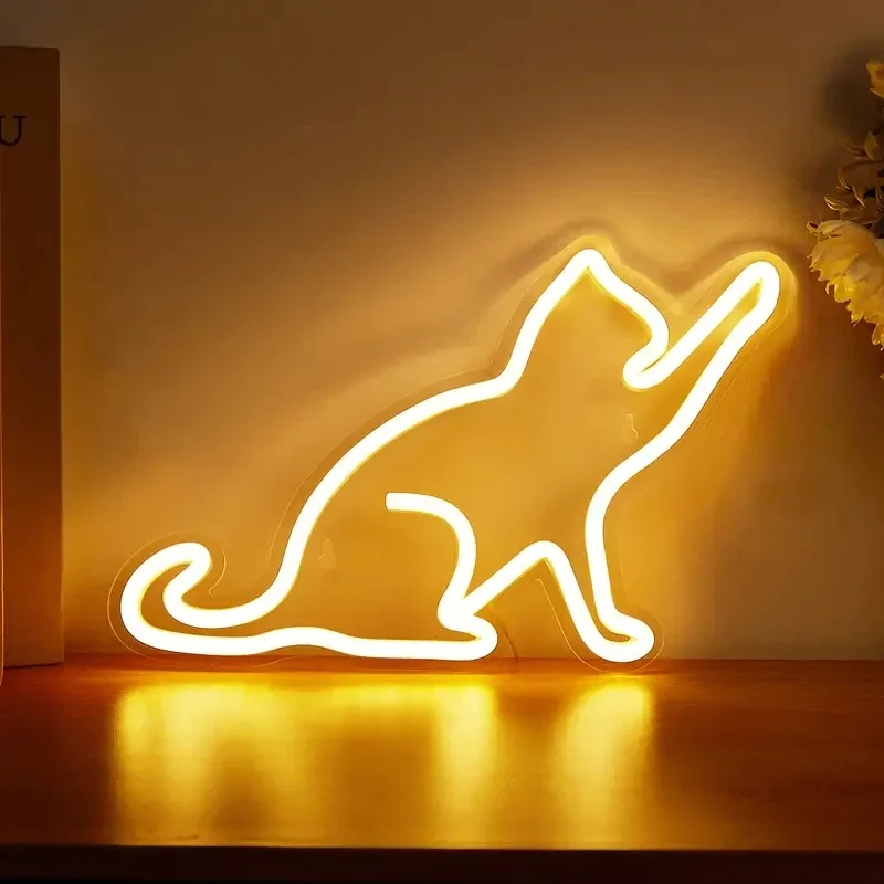 Katze LED Neon Schild USB Powered Nachtlicht, 3D Wand Kunst Dekor für Schlafzimmer Wohnzimmer Lampe Urlaub Geschenk für Kinder Kinder Mädchen