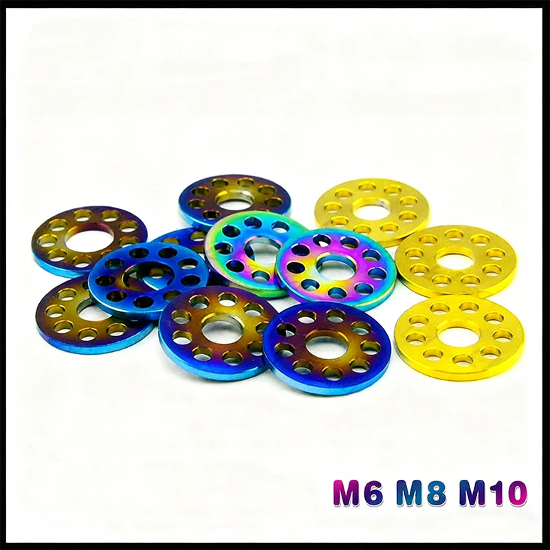 1/2/5/8/10pcs M6 M8 M10 Titanium Alloy Drilling Gasket Nine Holes Flat Pad Motorcycle Decoration Bolt Screw Washers