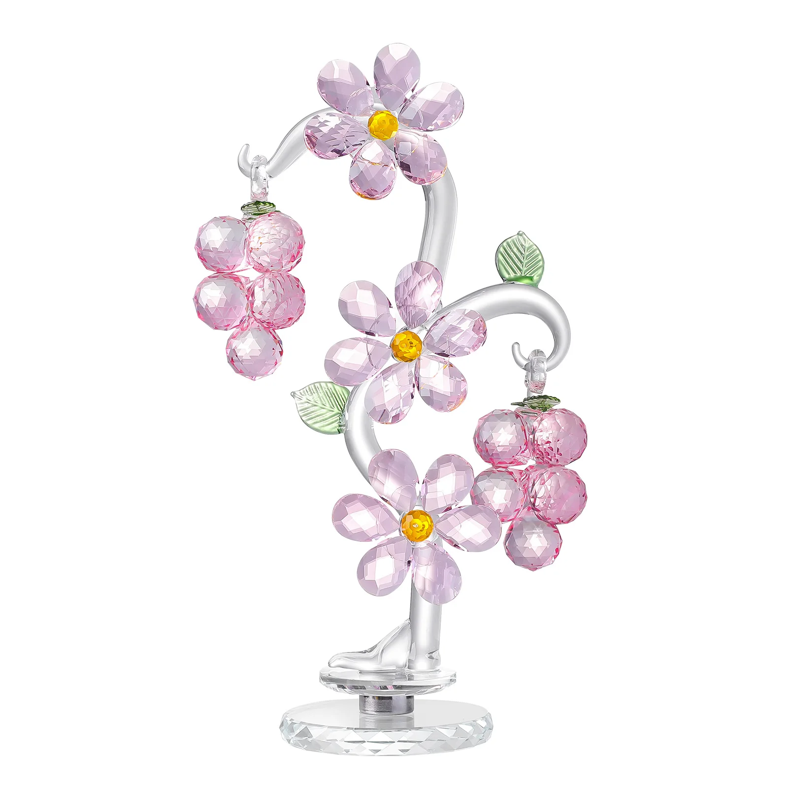 Pink Crystal Grape Tree With Flowers Figurine Collectible With Rotating Base Glass Flower Tree Ornament For Wedding