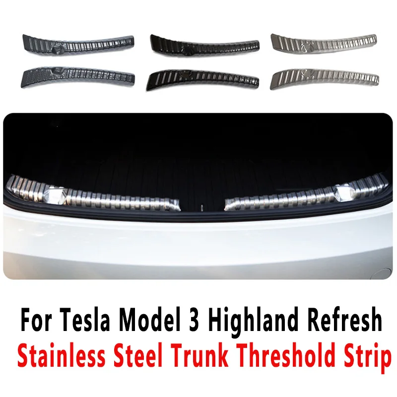 

Car Trunk Protector for Tesla Model 3 Highland Refresh - Stainless Steel Trunk Threshold Strip, Scratch and Wear Resistant Trim