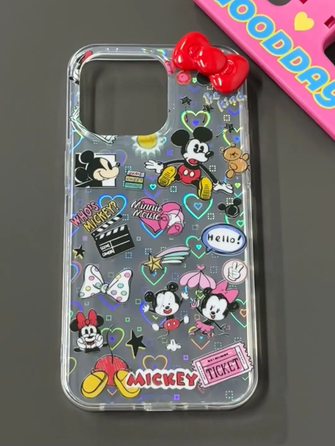 لطيف الكتابة على الجدران ميكي ثلاثية الأبعاد القوس الأحمر الحب الليزر ورقة جراب هاتف آيفون 13 16 15 14 17 برو ماكس 17 الهواء XS ماكس X XR زائد غطاء صغير #6