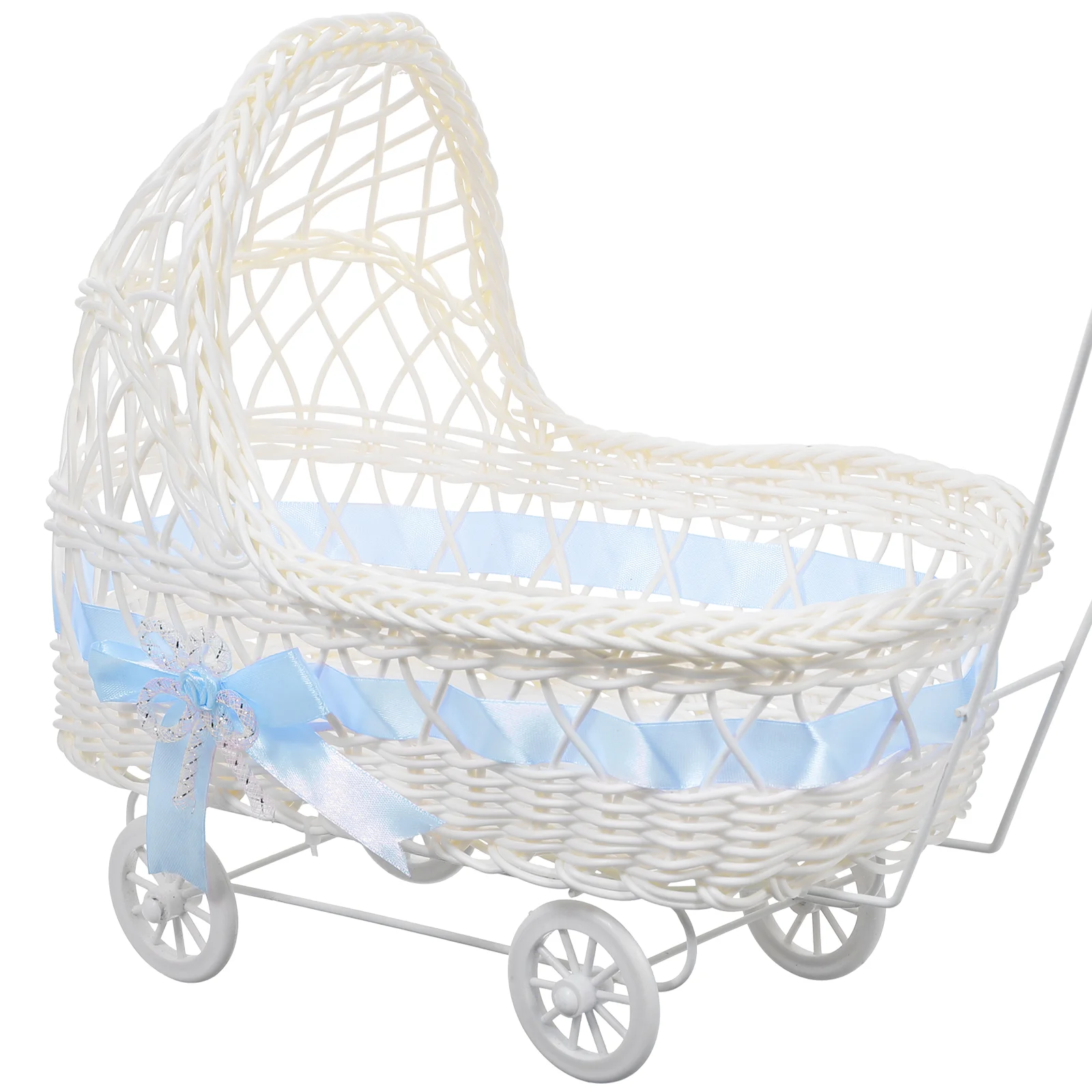 

Woven Basket Wedding Flower Candy Buggy Baby Stroller for Dolls Mini Toys Babies Shower Party Decor