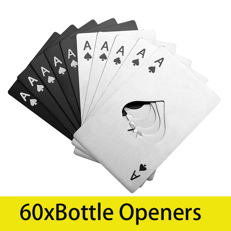 

60Pcs Credit Card Size Beer Opener Cap Bottle Opener Stainless Steel Ace of Spades Casino Poker Shaped Can Opener