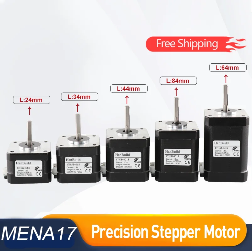 Nema17 stepper motor, torque 78 oz-in (52 N-cm), current 1.8 A. Models 17HS8401S 17HS2408S 17HS3401S 17HS4401S 17HS6401S