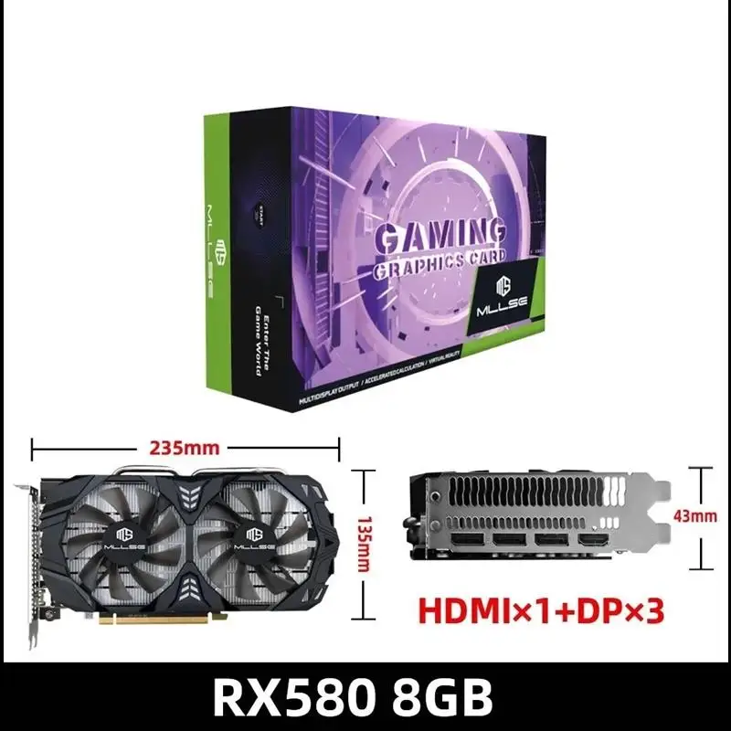 New! AMD RX 580 8GB Placa De Video Graphics Card Gaming 2048SP 6pin GDDR5 256Bit PCI Express 3.0 ×16 Radeon GPU Computer Mining