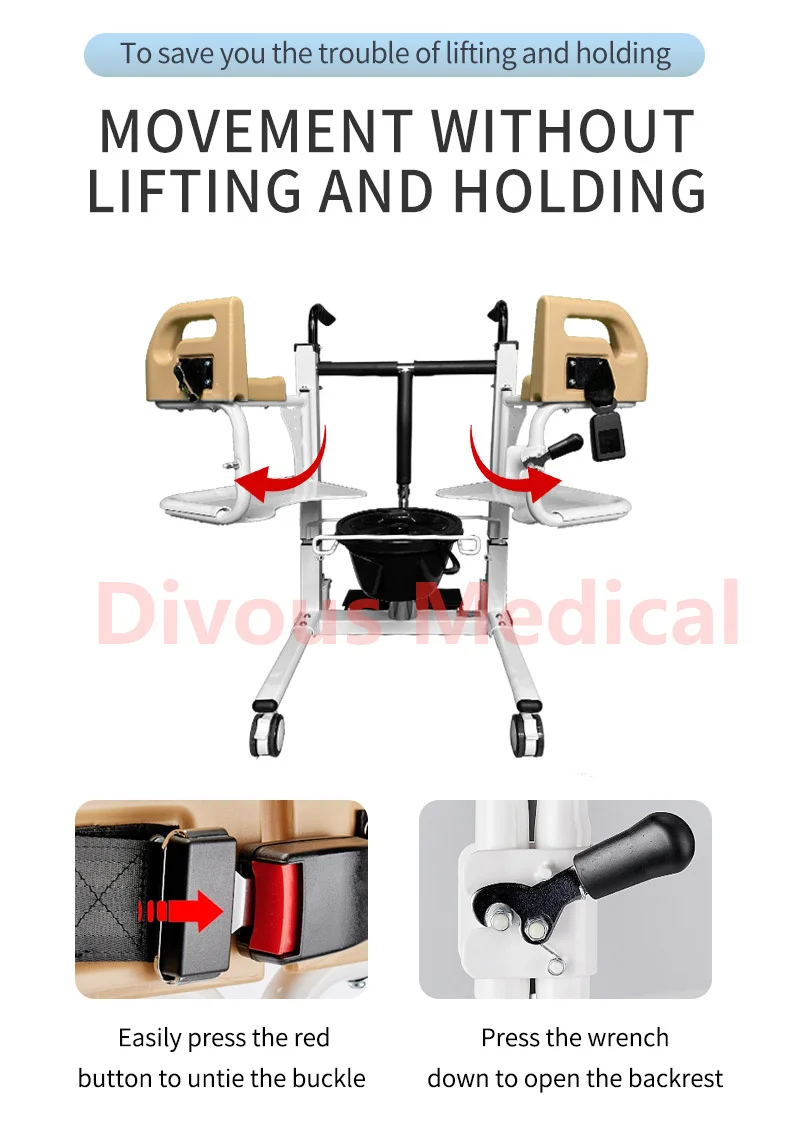 Medical  Hydraulic Patient Transfer  Chair Commode Lift Chair with Bedpan From Bed to Chair for Handicapped