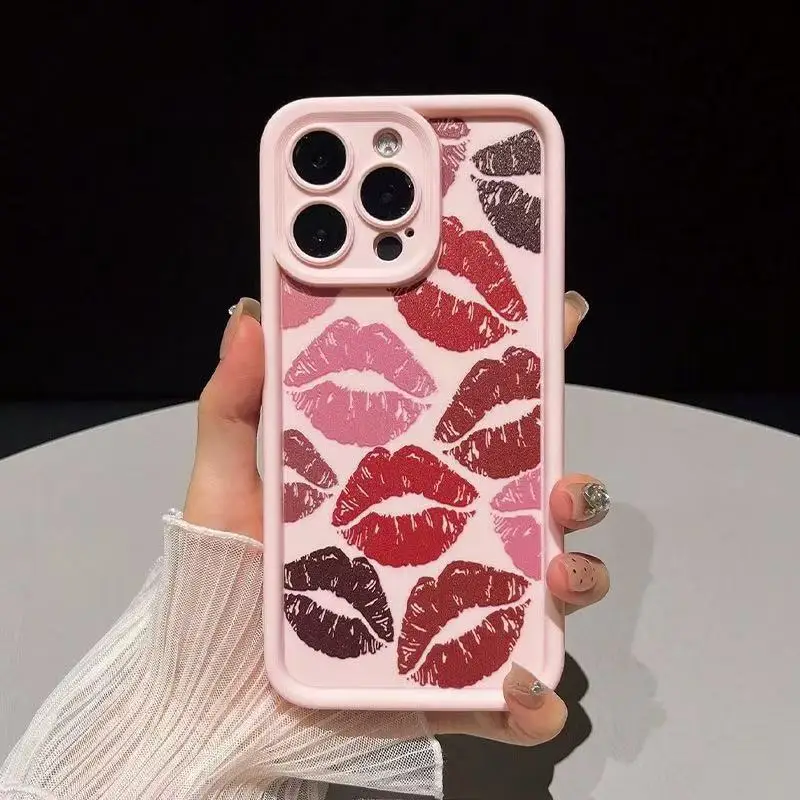 Sexy Red Lips Fashion Case for iPhone 16 12 13 mini 11 14 15 Pro Max Xs XR 7 8 Plus Anti-Scratch Durable Soft Silicone Cover