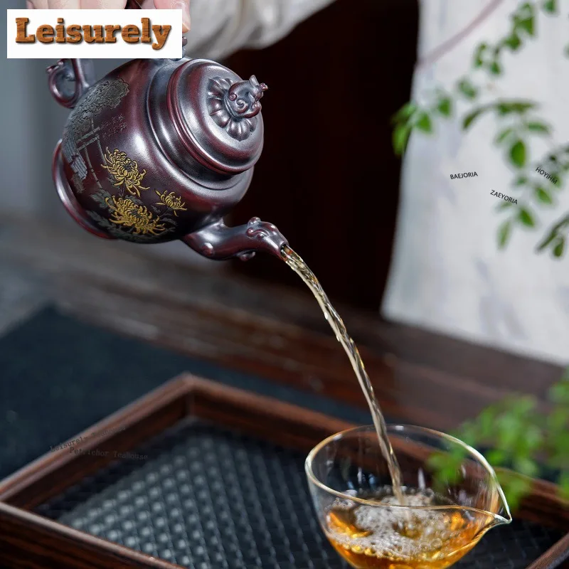 HOYIHM 450ml Aesthetic Yixing Purple Clay Teapots Handmade Palace Lantern Pot Raw Ore Ancient Red Mud Kettle Chinese Zisha Tea