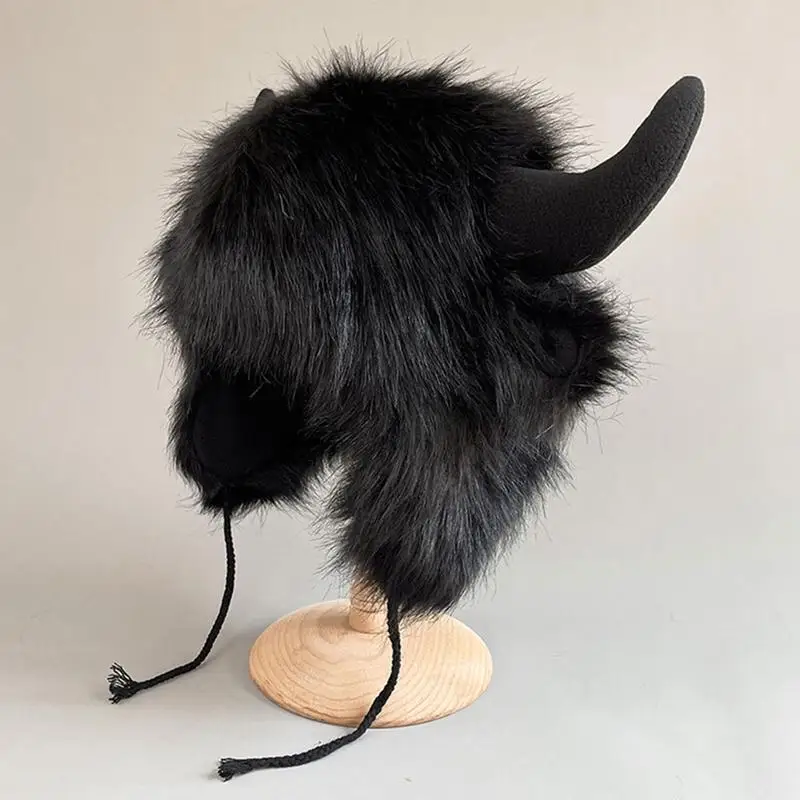 Kobiety Mężczyźni Zimowa futrzana pluszowa czapka traperska śnieżna Śliczne rogi wół Puszysta czapka zwierzęca z nausznikami Cosplay Earmuff