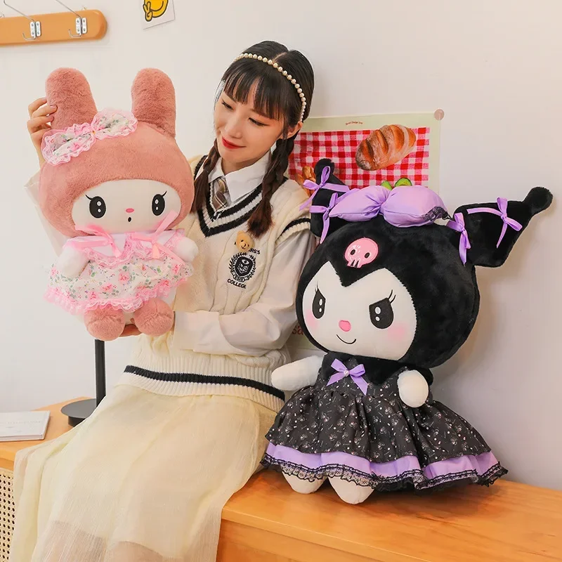 50/60cm Big Size Kawaii Sanrio Cartoon Kuromi My Melody Plush Toys Plushies Doll Flower Skirt Anime Stuffed Room Deco Kids Gifts