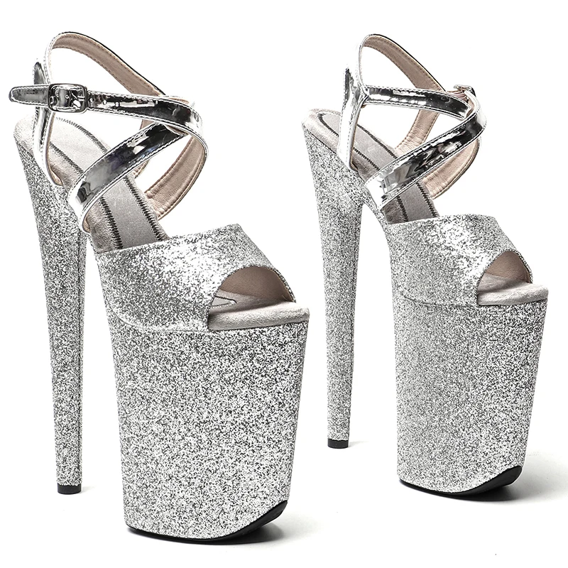 

Leecabe 23CM / 9inches Glitter with Shiny PU fashion open toe Platform High Heels Sandals Pole Dance shoes