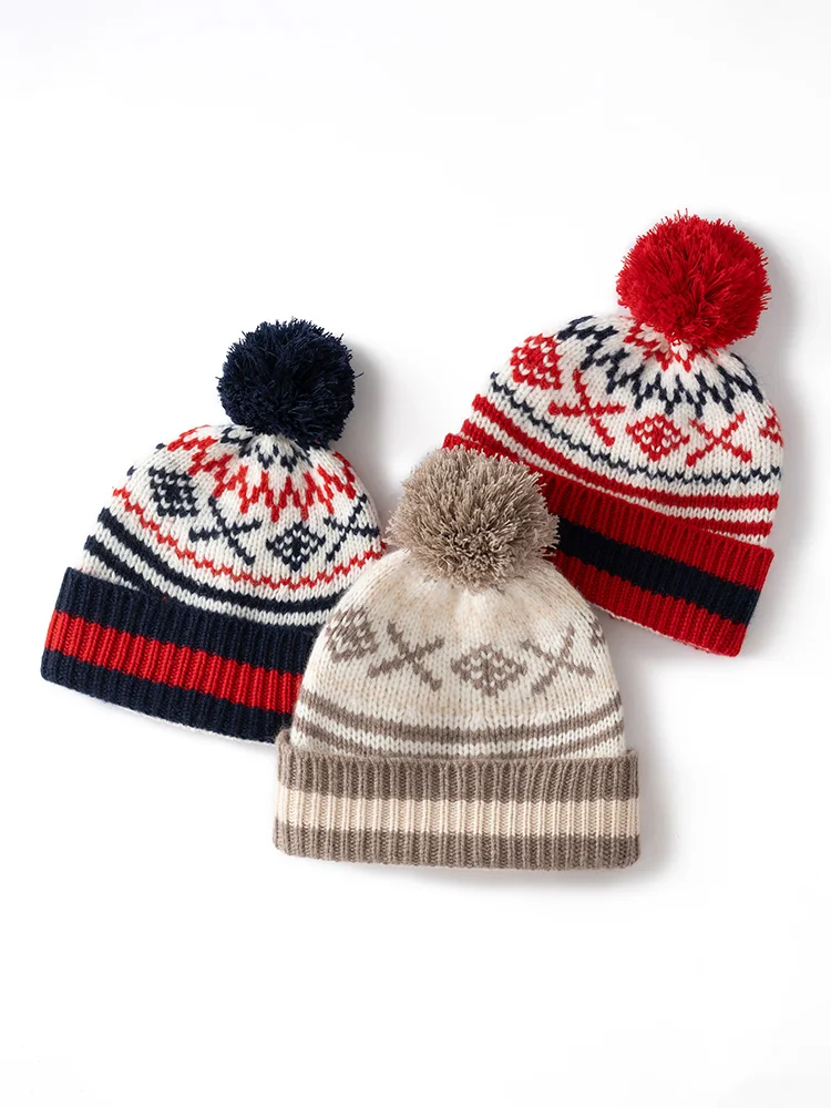 新作 レディース 100%カシミヤ帽子 秋冬 フェアアイル ジャカード帽子 ソフトで暖かいプルオーバーキャップ カジュアル シンプルスタイル カシミヤ帽子 トップス