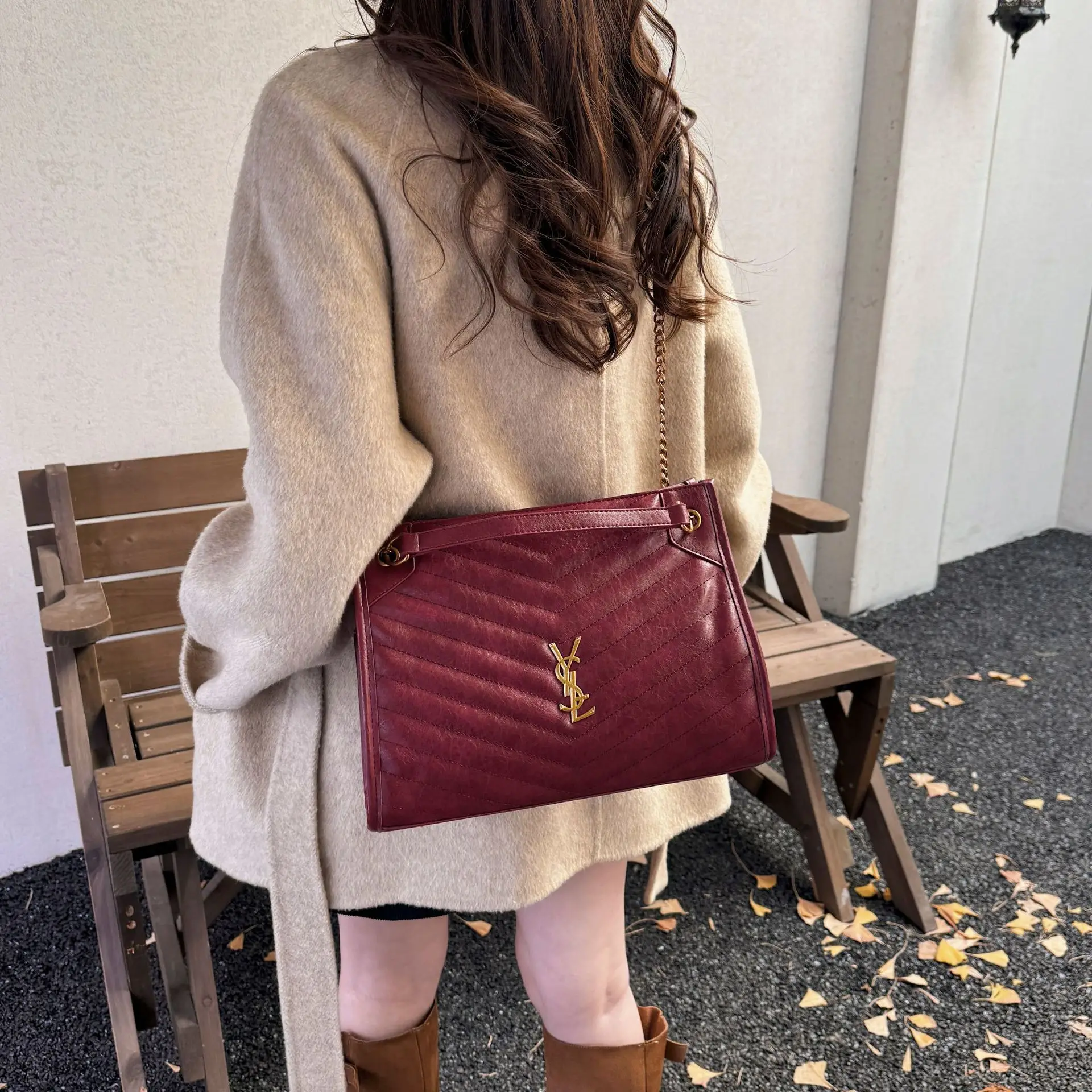  حقيبة يد جلدية مع حزام سلسلة، محفظة كتف عصرية للنساء، حقيبة كروس بمقبض علوي، حقيبة تسوق مزخرفة #4