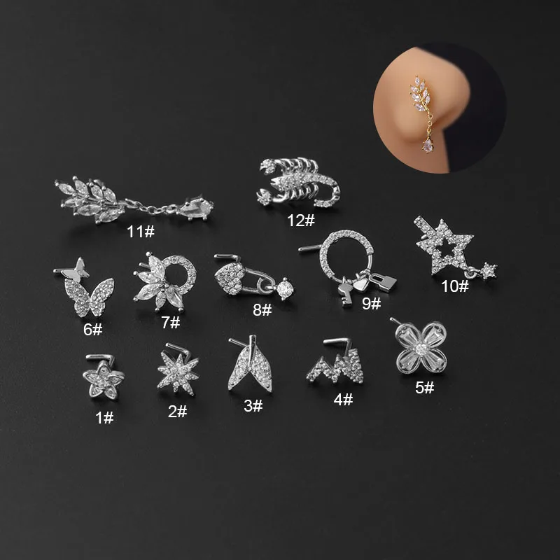 1Pc 20G Stainless Steel L Shaped Nose Studs Nose Ring for Women Fashion Snake Scorpion CZ Screw Nose Piercing Jewelry