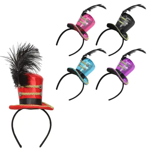 Yetişkin Kızlar Vintage Fascinator Şapkalar Sirk Ringmaster Kostümleri Mini silindir şapka Tüy Kap Kafa Bandı Cadılar Bayramı Çay Partisi Sahne için