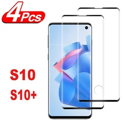 4Pcs Tempered Glass For Samsung Galaxy S10 + Plus Curved Ultrasonic Fingerprint Screen Protector Glass Film