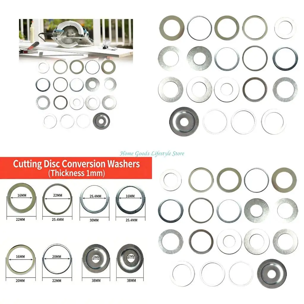 

E74E 19Pcs Sawer Blade Bore Reducers Stainless Steel Sawer Blade Bushing For Varied Size Enhancing Cutting Tool Use