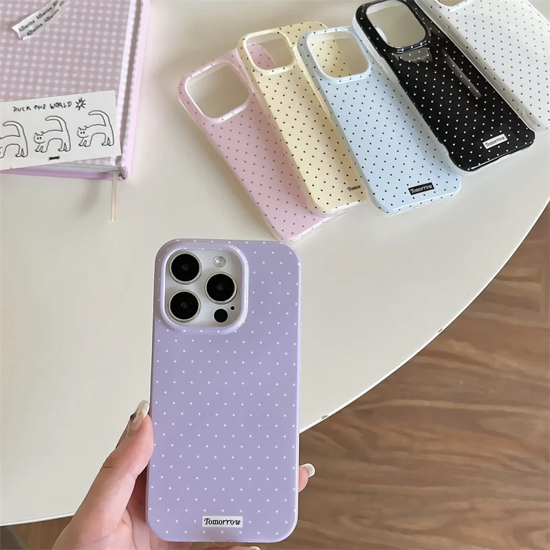 Simple Polka Dots Phone Case For iPhone 15 Pro 12 14 13 Pro Max 14pro Back Cover Fashion Soft Silicone Cute Cases For iPhone 15