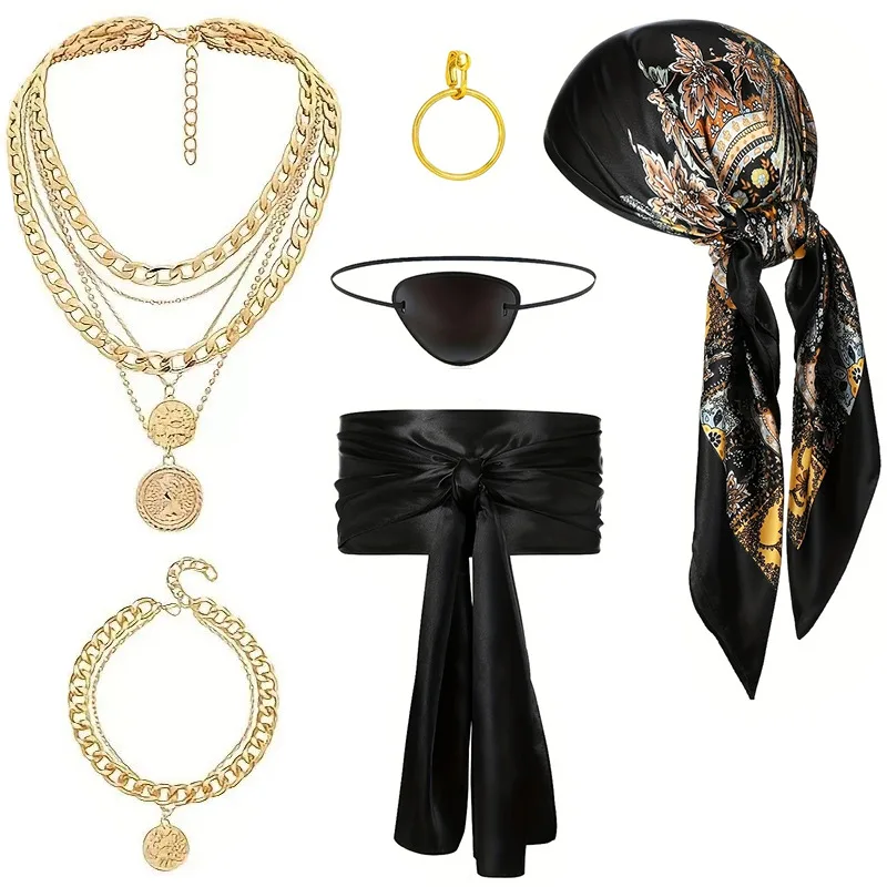 Set De Accesorios De Pirata Medieval Para Hombre Y Mujer – Pañuelo, Cinturón, Collar, Pulsera Y Armas Para Halloween Y Cosplay