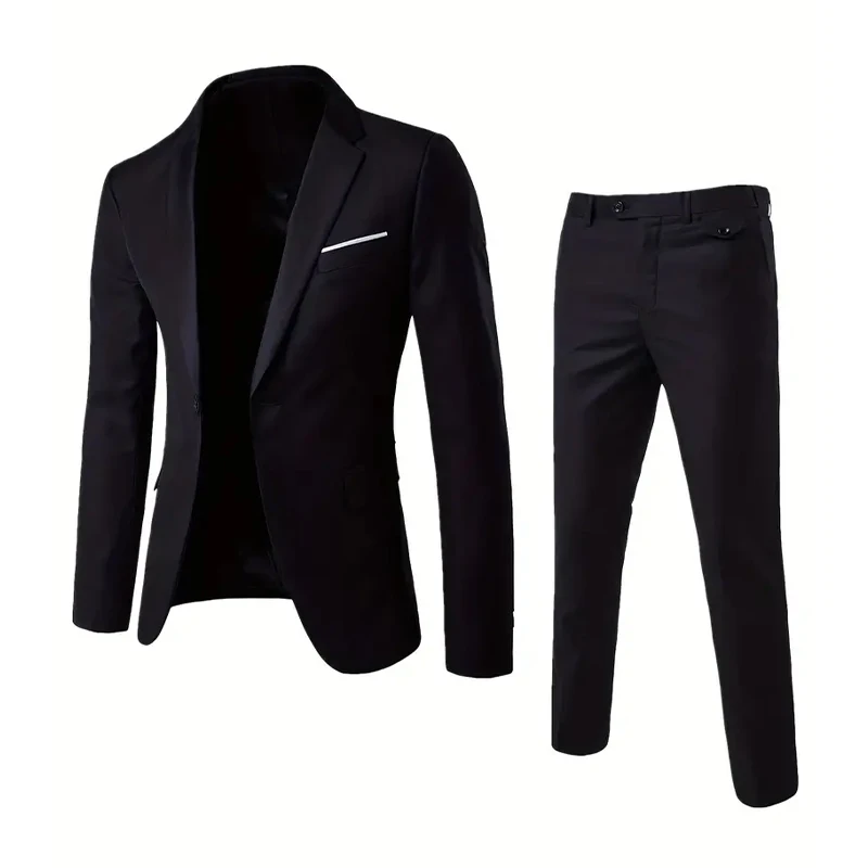 

2pcs Men's Suits Elegant Man Suit Business Casual Suit Set Classic Lapel Blazer Dress Pants with Pocket Wedding Formal Occasions