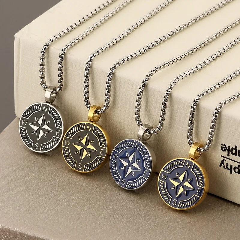 Classic Nordic Style Compass Pendant Necklace Men's Personality Charm Trend Fashion Supplies Birthday Gifts