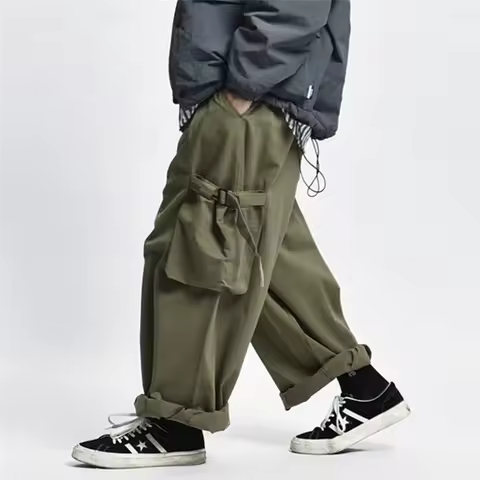Multi Pocket Cargo Pants Mens Work Pants Safari Style Casual Wide Leg Pants Men Solid Color Baggy Trousers