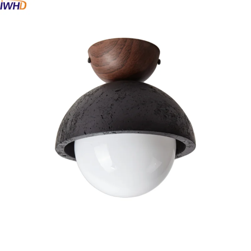 

IWHD Black Travertine LED Ceiling Lamp Indoor Lighting Bedroom Porch Restaurant Natural Stone Modern Ceiling Light Fixtures