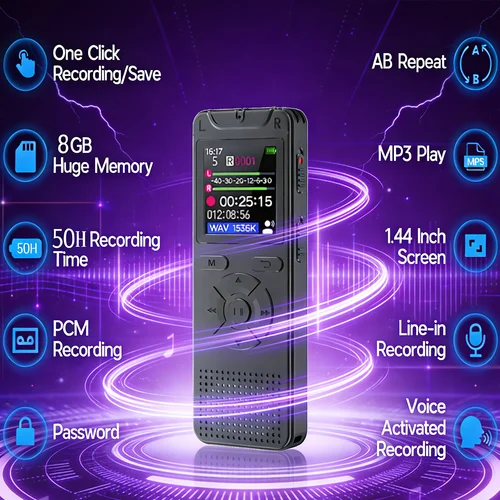 Imagen 2 del producto Grabadora Digital Activada por Voz con Reproducción, Reproductor de MP3, Grabadora de Sonido y Audio Profesional, Mini Grabadora USB