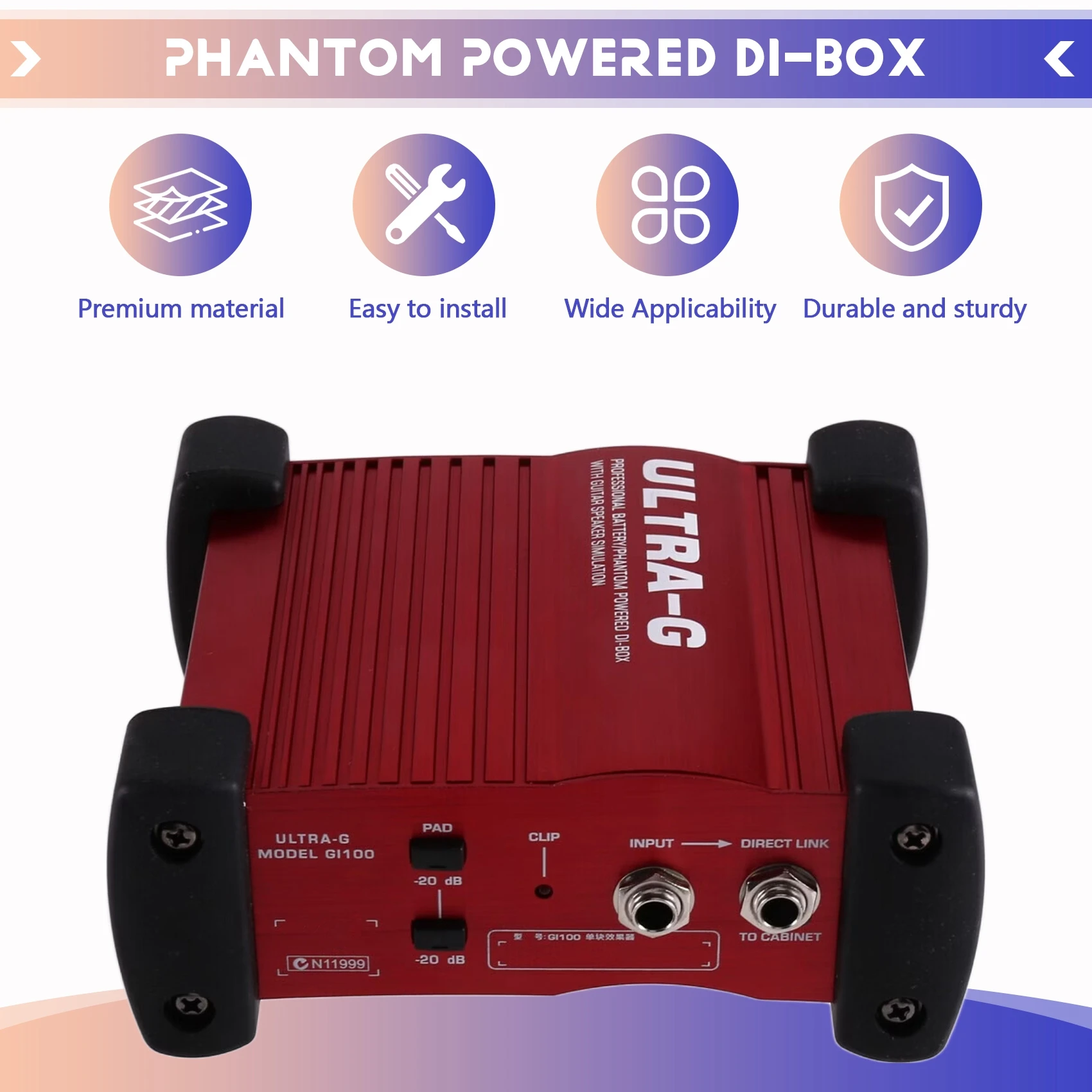

AT82-DI-Box Battery Powered ULTRA-G GI100 Professional Phantom With Guitar Speaker Emulation