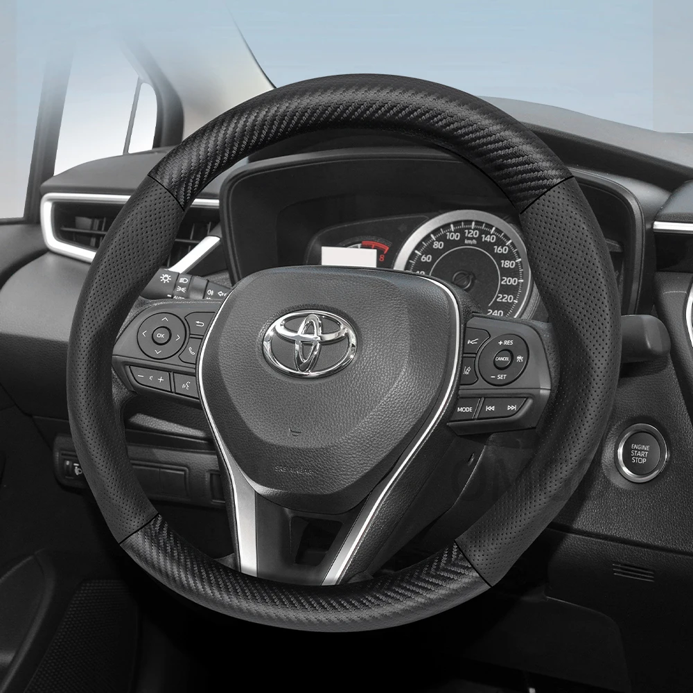 

Кожаный чехол на руль из углеродного волокна для Chr Yaris Auris Rav4 Corolla Hilux Wish Roomy Aqua Prius Probox Crown Isis C-Hr