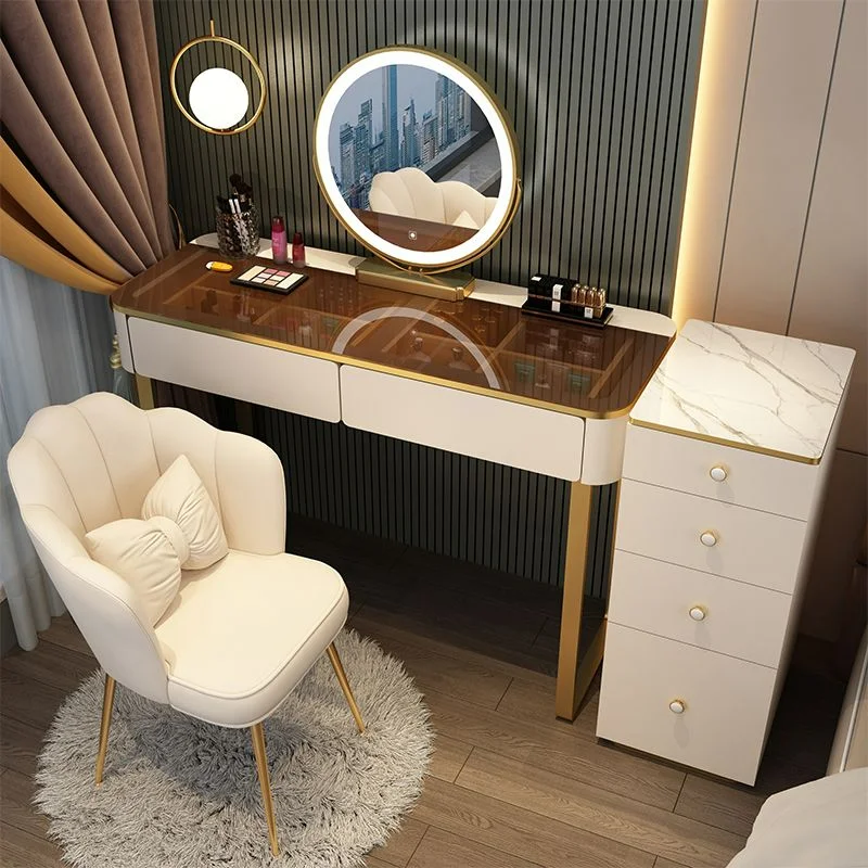 Vanity Desk Modern Dresser Table LED Mirros Household Bedroom Dressing Table Density Board Makeup Table With Mirror Furniture