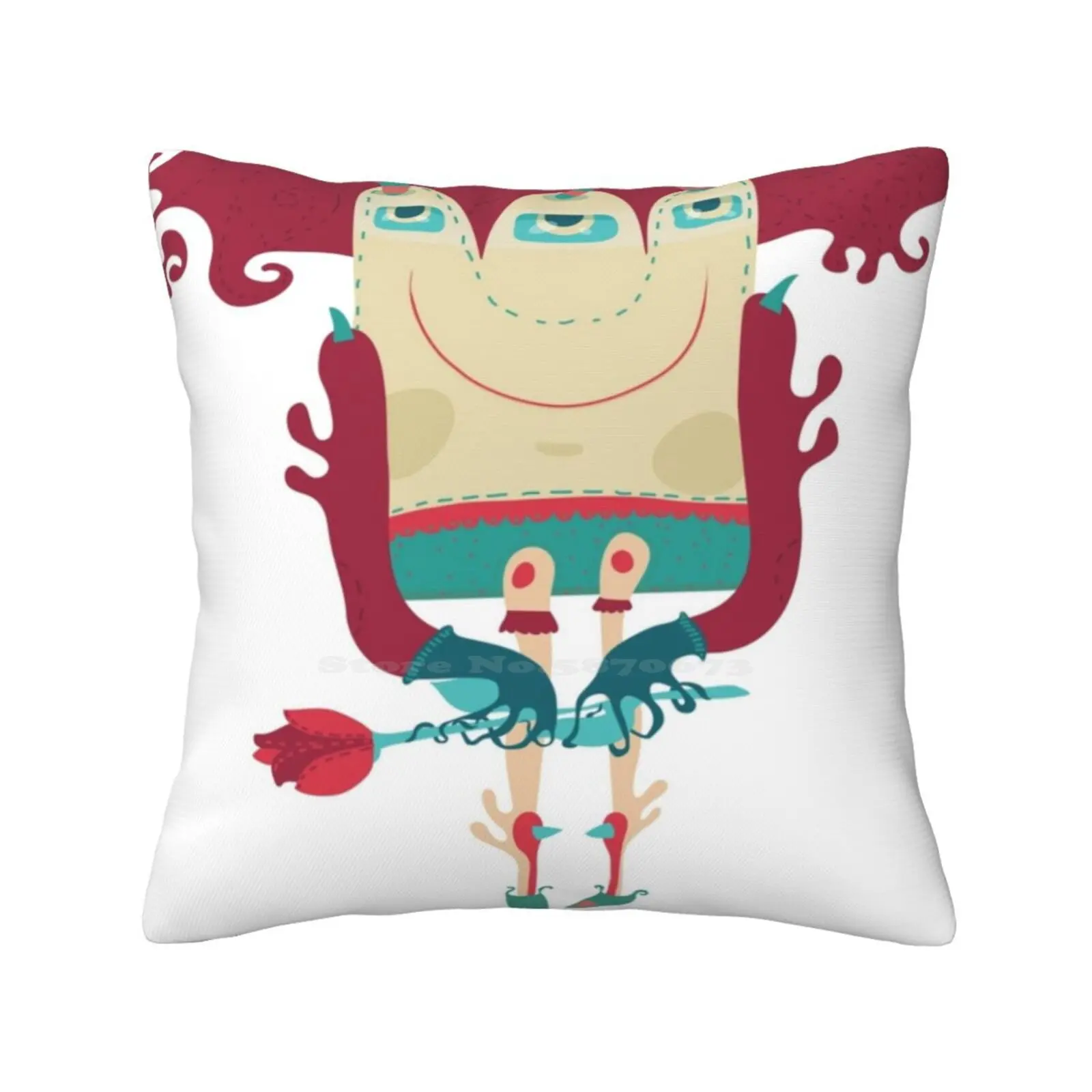 Little Monster Going On Dating. Pillow Cover Hug Pillowcase Monster Dating Rose Flower Strange Decorative Smile Redhead