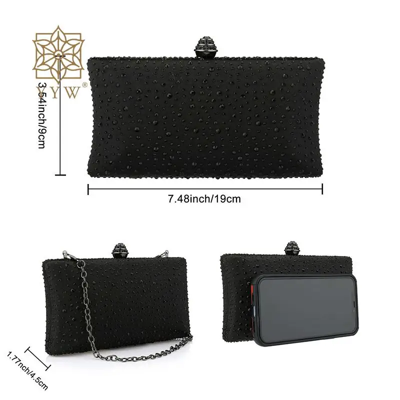 Lady Beaded Clutch Bag Rhinestone Crystal Purse Glitter Evening Handbag for Wedding Cocktail Prom Party Metal Chain Shoulder Bag