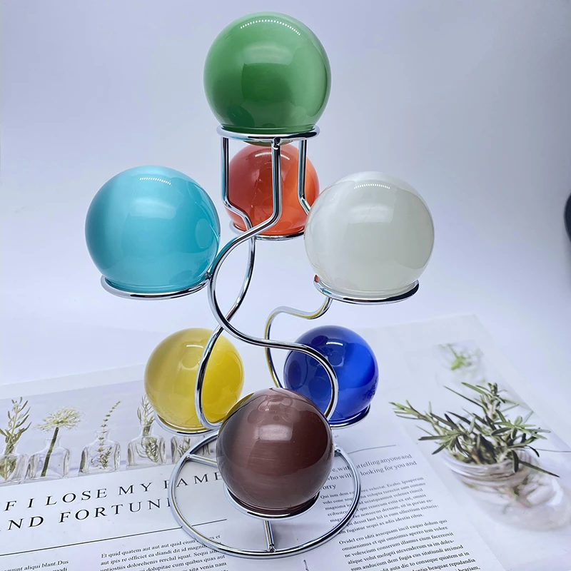 Crystal Ball Crystal Eggs Quartz Stand Metal Sphere Holder Multi-colors Crystal Ball Display Base Can Be Placed Seven Balls