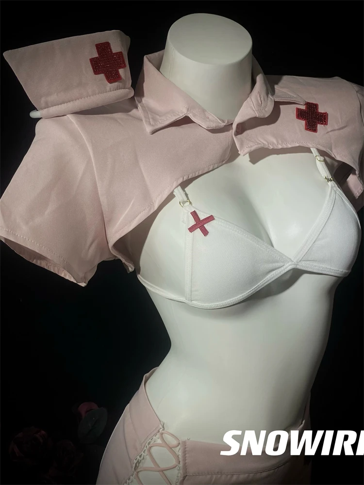 Women Sexy Lingerie Low-Cut Tied Cosplay Nurse Dress Underwear Costume Cosplay Palace Servant Hot Babydoll Lace Erotic Role Play