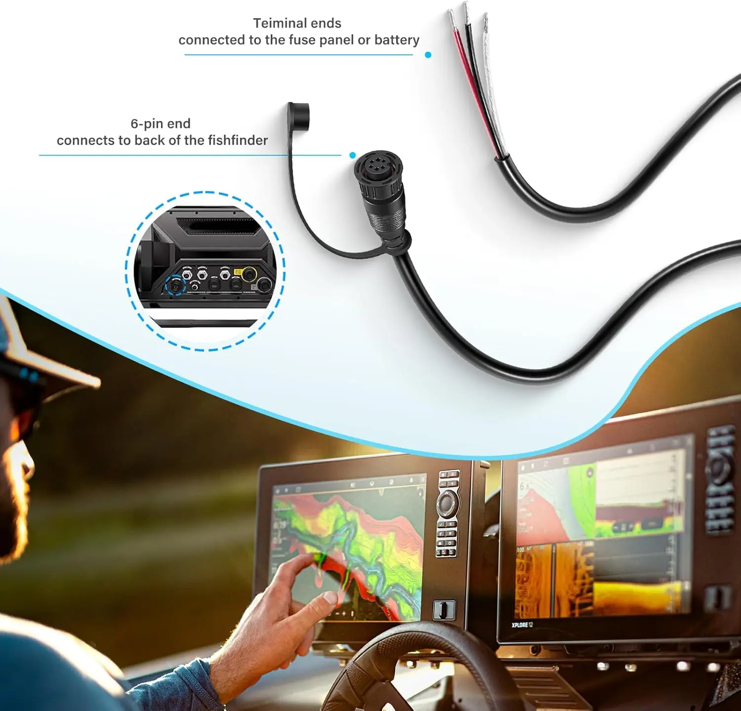 PC13 Stromkabel für Humminbird APEX, XPLORE Fischfinder, MEGA Live Imaging und MEGA Live Imaging TargetLock # 720110-1 (10 Fuß) – Detail 5