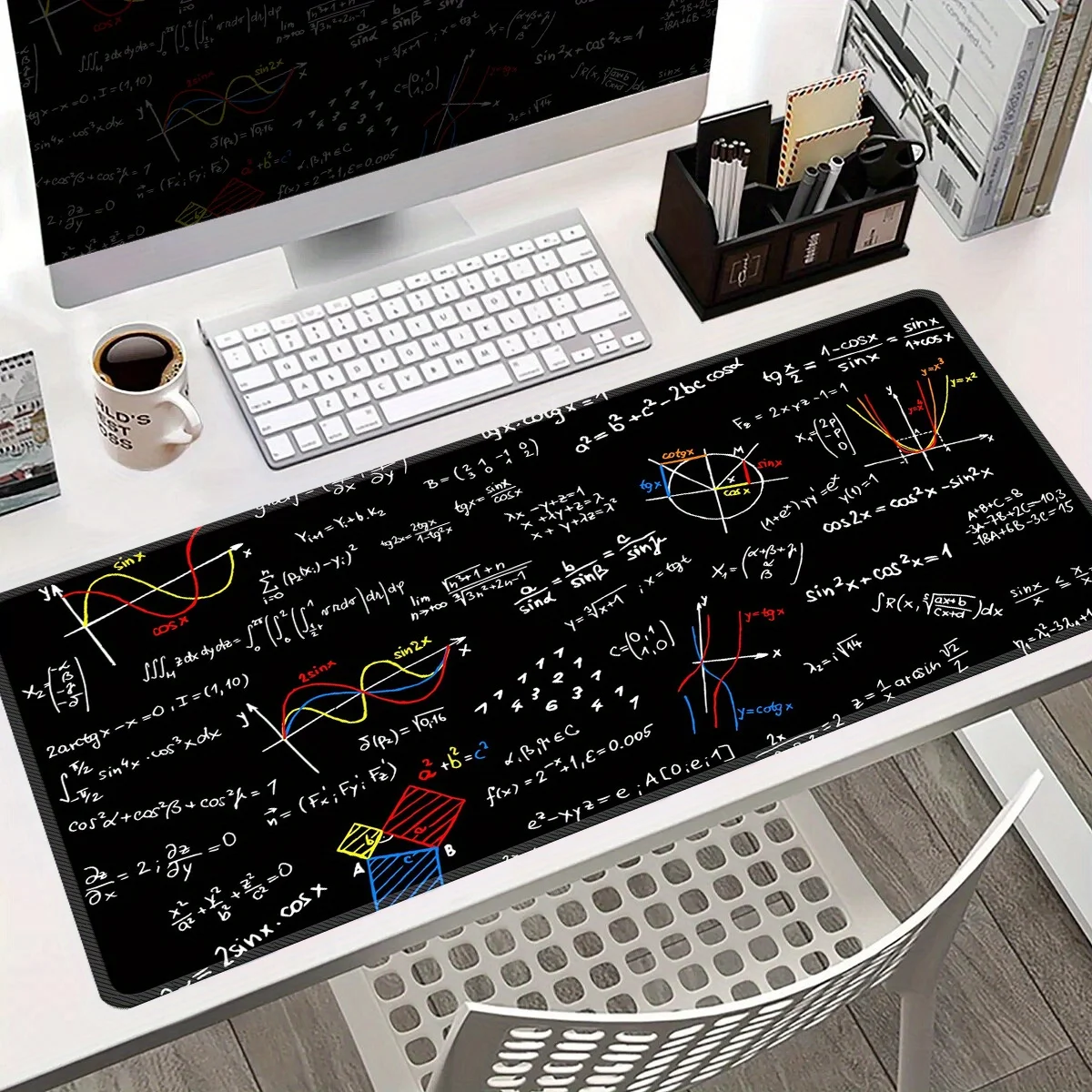 Large Black Mouse Pad With Mathematical And Chemical Equation Text  Rubber For Anti-slip Office Study Writing Desk pad gaming