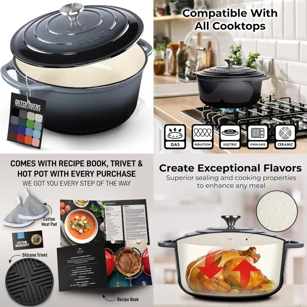 

Enameled Cast Iron Dutch Oven Pot, 6 Quart, Heavy Duty, Oven Safe to 500°F, Premium Durability, Suitable for Cooking and Baking