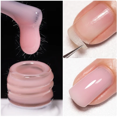 Imagen 2 del producto Gel Base de fibra de color rosa desnudo, gelatina blanca lechosa de 15ML para reparación de uñas, fortalece la extensión, construcción, barniz UV para decoración de uñas
